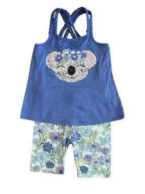 btween Blue Koala Tank & Floral Shorts Set Size 7